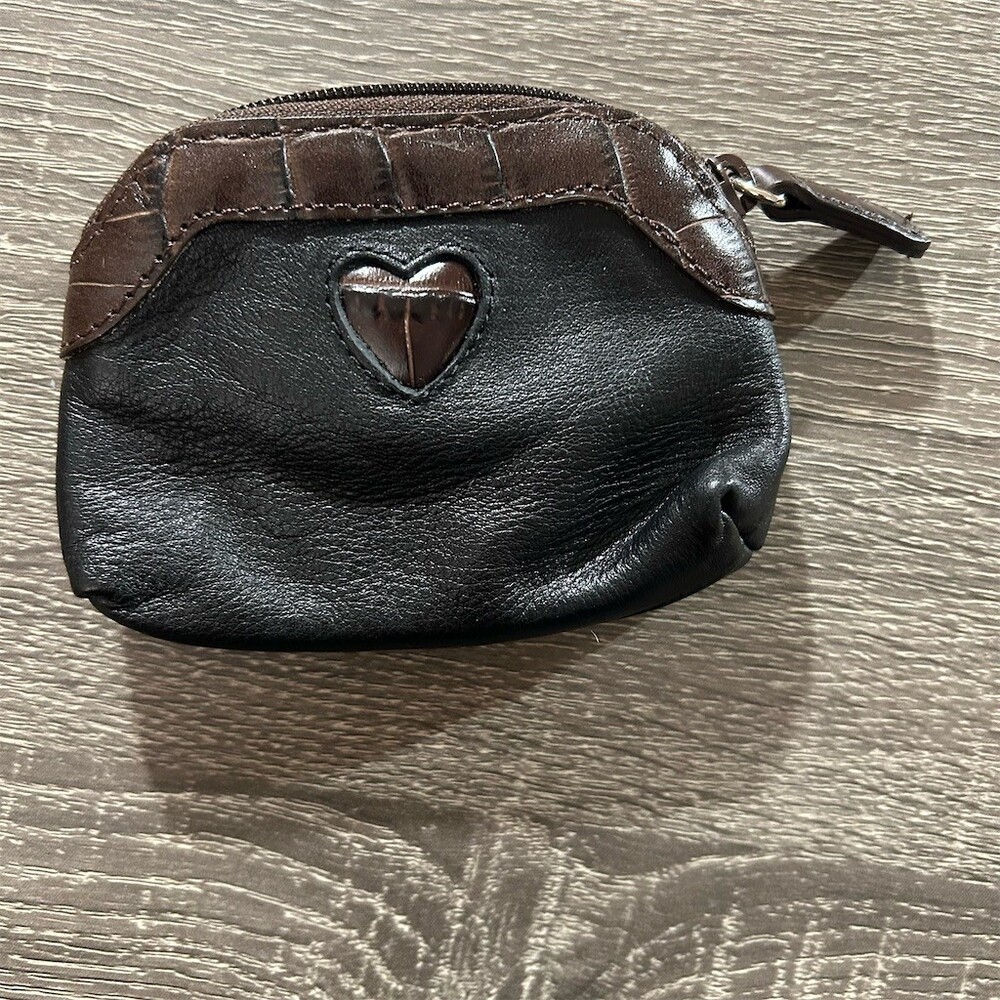 Brighton Coin Purse Womens One Size Black Zip Top Heart Accent Leopard